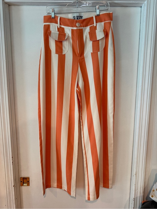 La Veste Pants - La Veste Parasol Pants Orange & Cream Striped Wide-Leg Pants, XL